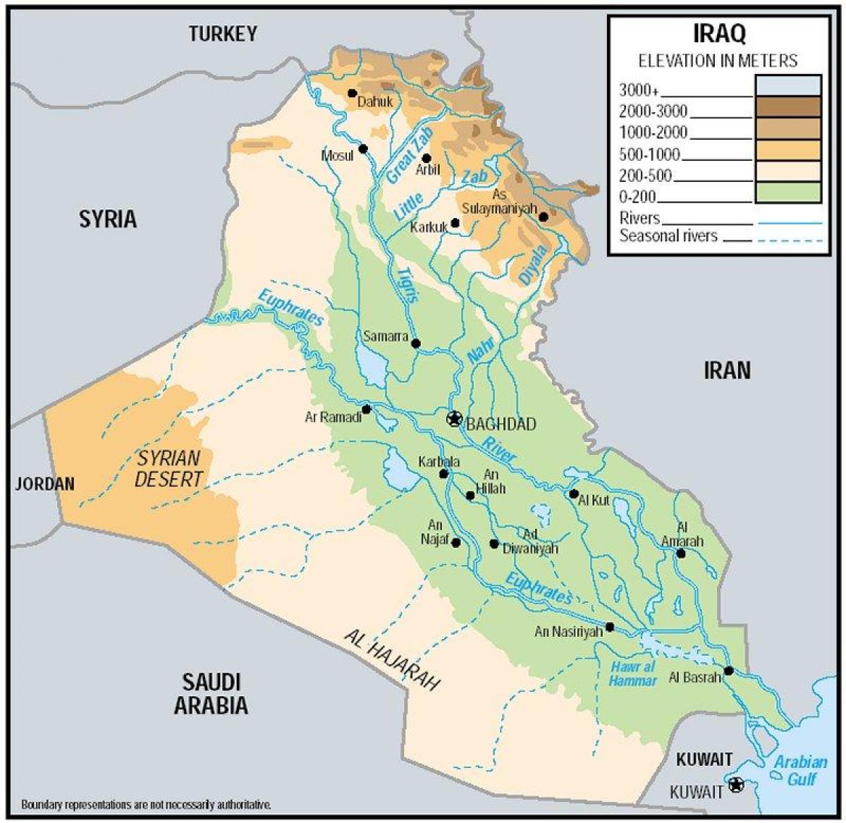 Χάρτης του Ιράκ υψόμετρο
