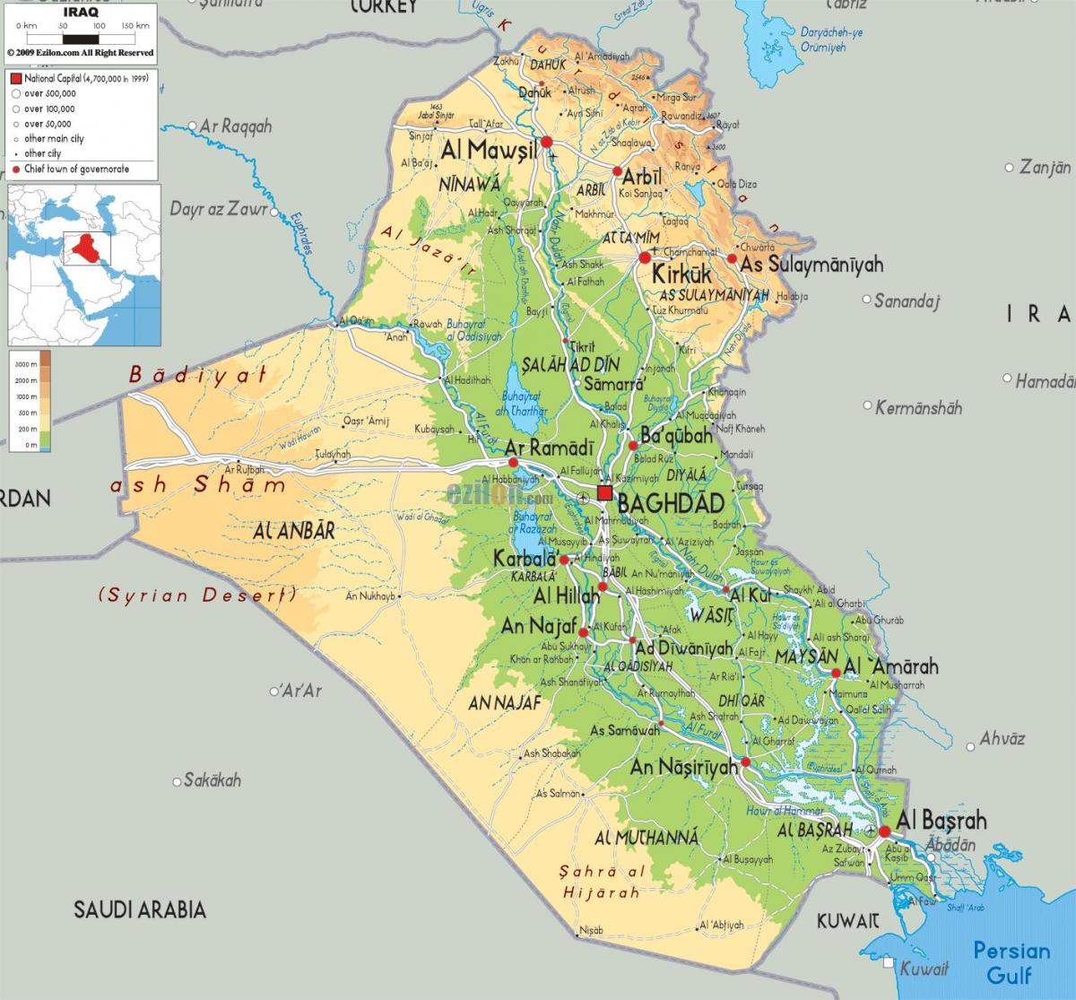 Χάρτης του Ιράκ γεωγραφία